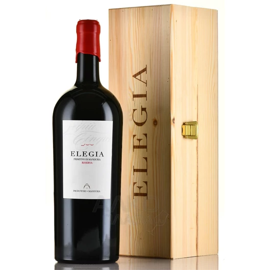 Produttori di Manduria: Primitivo di Manduria Elegia Riserva MAGNUM 2019 vörösbor 1,5 L fa díszdobozban (Puglia, Olaszország)