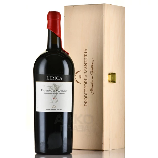 Produttori di Manduria: Primitivo di Manduria Lirica MAGNUM 2019 olasz vörösbor fa díszdobozban (Puglia, Olaszország) 